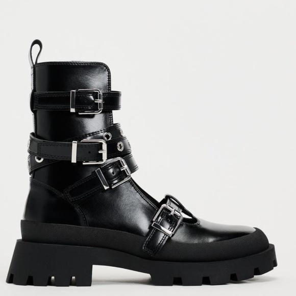 Zara Black Combat Moto Boots - Picture 2 of 12